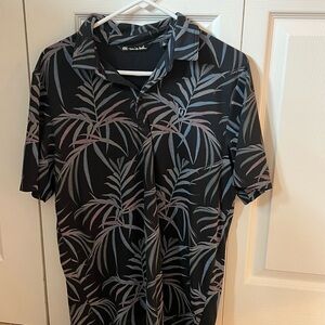 Travis Mathew Black and Gray Palm Print Polo